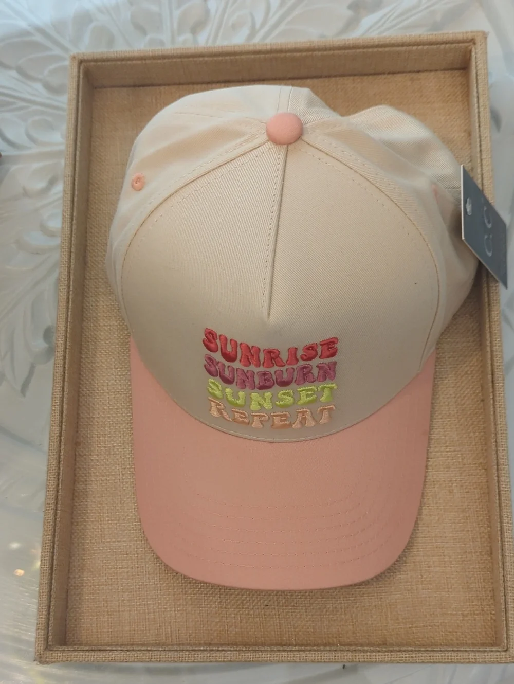 C.C Peach Beige  Baseball Cap with Rainbow Embroidery 100% Cotton OS